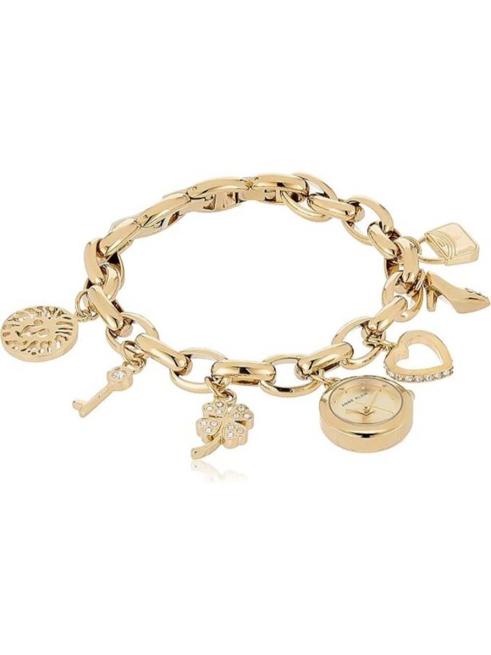 Gold Crystal Accented Gold-Tone Charm Bracelet